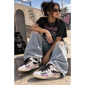 Vintage Osiris Volley Girls Size 7 White Melted Multi Paint Drip Skate Sneakers